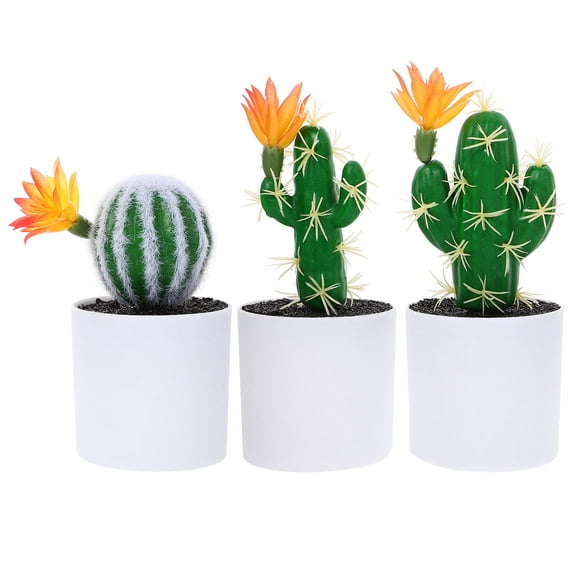 Amosfun 3-Piece Artificial Cactus Plant Set with Colorful Decorative Pots for Home, Office, Balcony, and Indoor Display