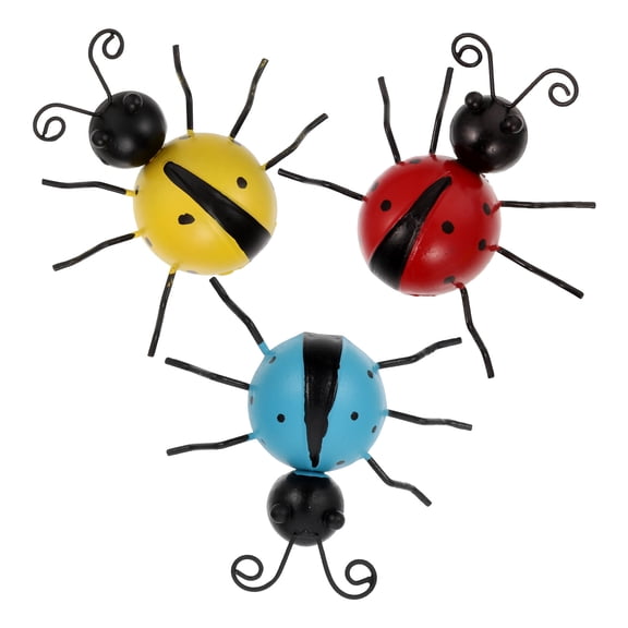 Amosfun 3Pcs Assorted Color Iron Ladybug Models Simulation Figurines for Indoor and Outdoor Decoration