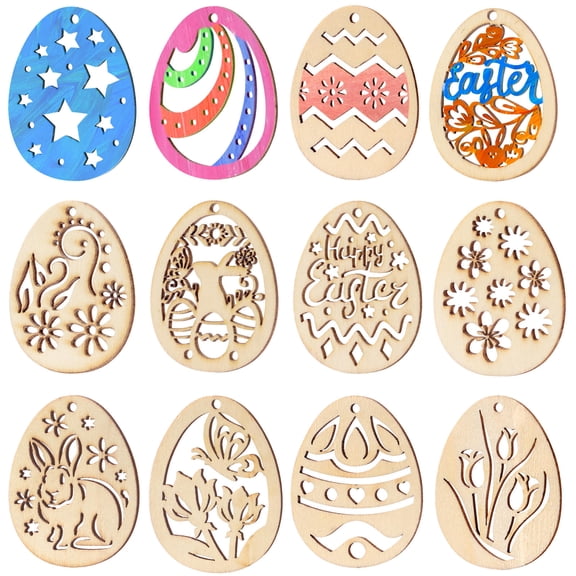 Amosfun 48Pcs Beige Wood DIY Tags with Holes and Ropes for Creative Party Decoration