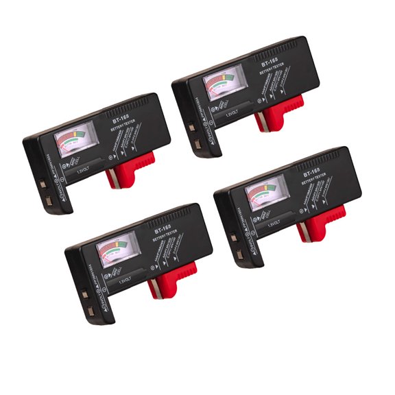 Amosfun 4-Pack Battery Tester Black Voltage Meter for AA, AAA, 9V, and Button Batteries with Easy-to-Read Display