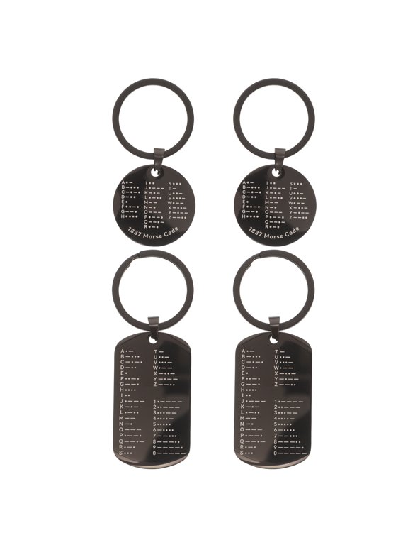 4Pcs Black Stainless Steel Morse Code Reference Keychain Double Sided Engraved Durable Tag
