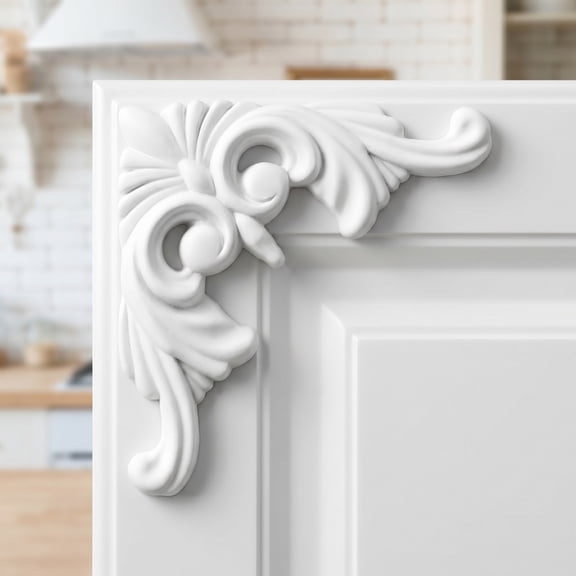 Amosfun 4Pcs Ceiling Medallions with Ornate European Style for Home Decor White Polyurethane Moldings