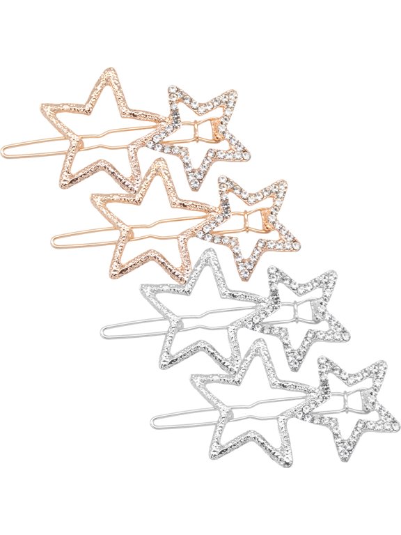 4 Pack Star Hair Clips, Metal Rhinestone Barrettes, Assorted Color Hair Accessories for Women and Girls Daily Styling