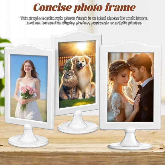 Amosfun 4Pcs Standing Photo Frames Double Sided White Picture Frame Stand