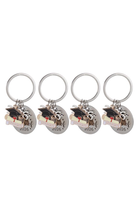 4Pcs Plated Silver Graduation Keychains Class of 2026 Car Key Charm Graduation Memory