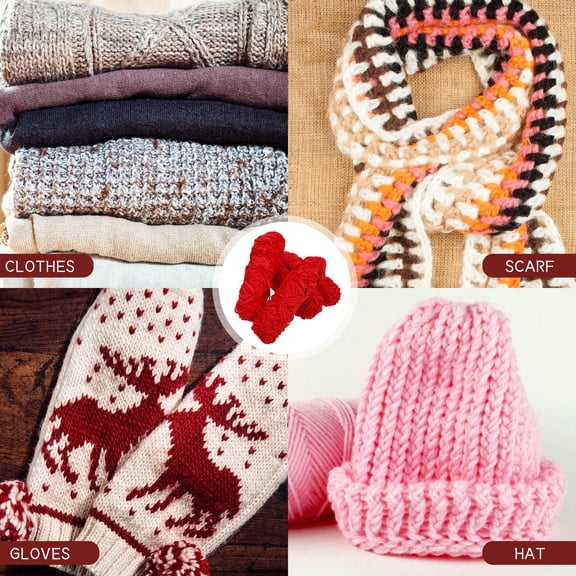 Amosfun 4Pcs Hand-Knitted DIY Red Chenille Thread for Scarf Weaving and Hat Knitting