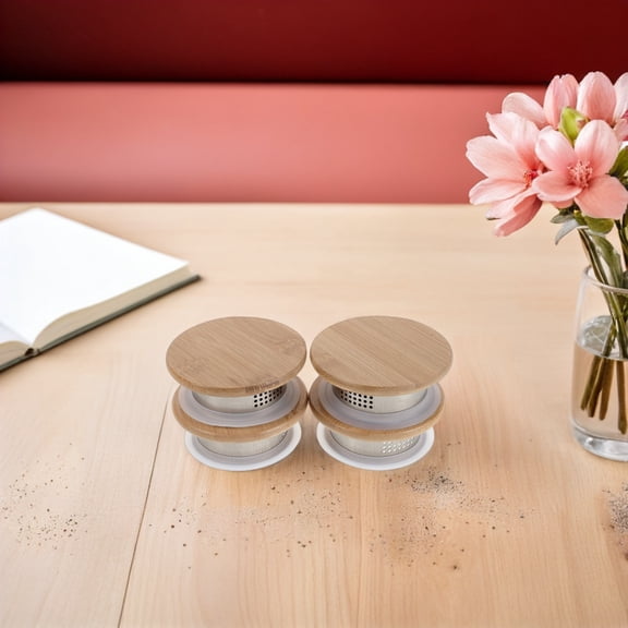 Amosfun 4Pcs Sealing Water Jug Lid Replacement with Stainless Steel and Bamboo
