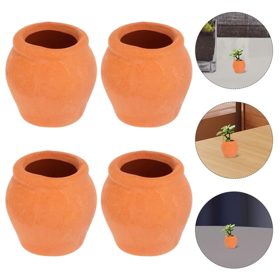 Amosfun Set of 4 Small Khaki and Red Terracotta Decorative Pots for Indoor and Outdoor Versatile Use