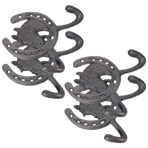 Amosfun 4Pcs Wrought Iron Wall Hooks Heavy Duty Decorative Horseshoe Hooks for Home Decor