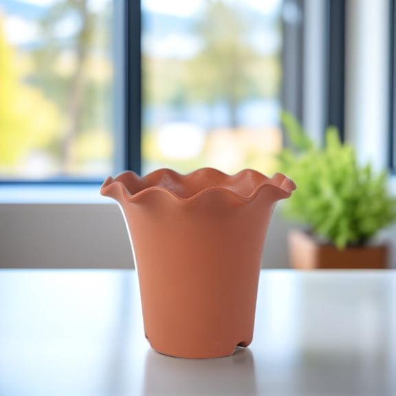 Amosfun 4-Pack Brown Plastic Flower Pots with Drainage Trays, Breathable for Indoor and Outdoor Gardening