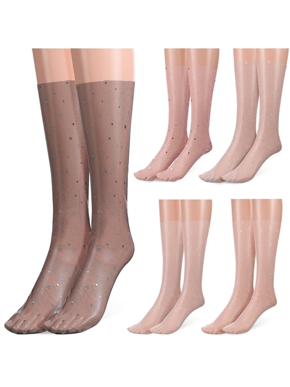 5 Pairs Women's Black Ankle Socks with Acrylic Fiber and Sequin Embellishments, Stylish Formal Socks
