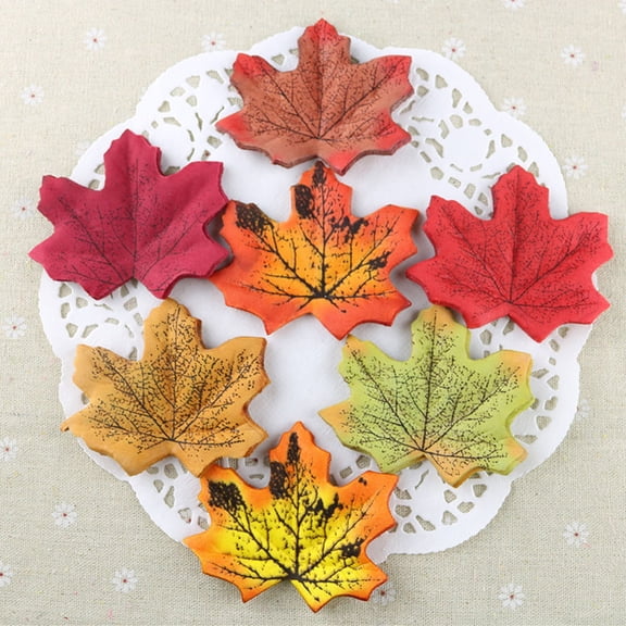 Amosfun Artificial Autumn Fall Maple Leaves Red Cloth 50Pcs Decoration