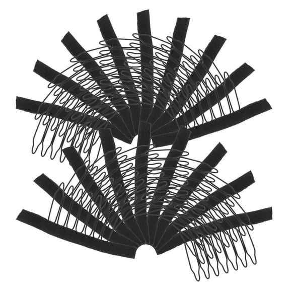 Amosfun 50Pcs Steel Teeth Wig Combs with 7 Teeth Black for Easy Wig Application and Hairpiece Caps