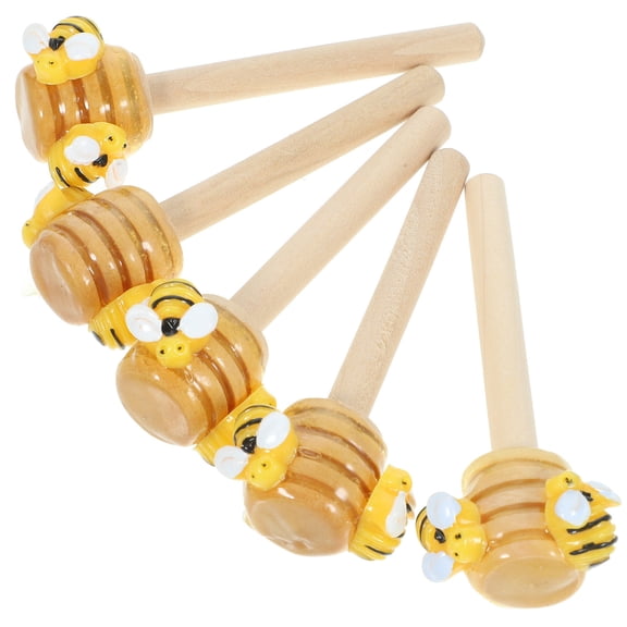 Amosfun 5Pcs Decorative Honey Bee Centerpieces For Tables Made Of Light Yellow Wood