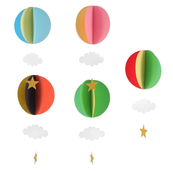 Amosfun 5Pcs Lightweight Paper Hot Air Balloon Ceiling Decor with Cloud and Star Elements for Festive Home Decoration