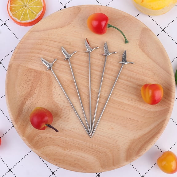 Amosfun 5Pcs Stainless Steel Cocktail Picks Plated Silver for Fruit Appetizer Salad Forks Party Use