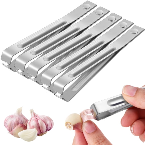 Amosfun 6-Piece Stainless Steel Garlic Peeler Set with Manual Tweezers for Effortless Garlic Skin Removal in Kitchen