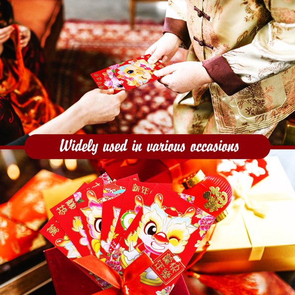 Amosfun 60Pcs Red Pocket Envelopes Copper Plate Paper Material for Spring Festival Use