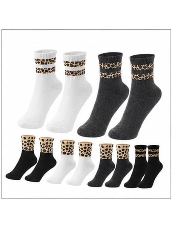 Trendy Leopard Print Socks Soft Cotton High Elasticity Comfortable Fit