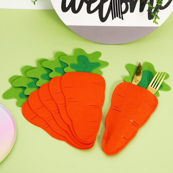 Amosfun 6-Piece Easter Tableware Bags Felt Utensil Holders Storage Organizer for Restaurant and Home Use