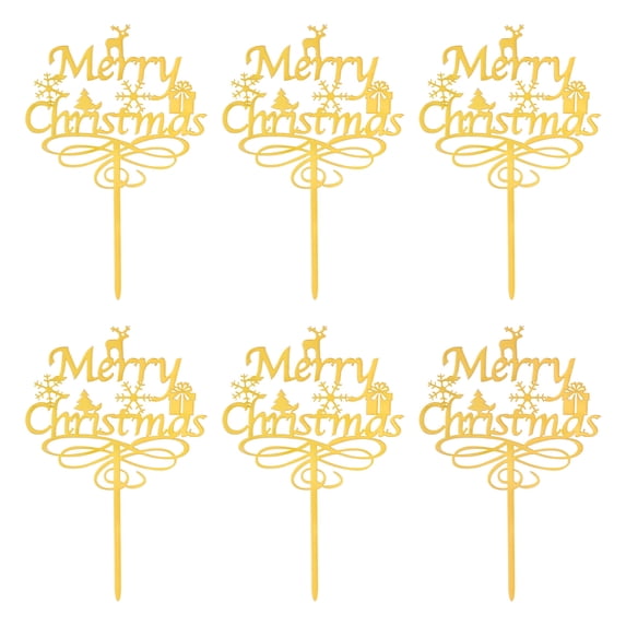 Amosfun 6Pcs Merry Christmas Cake Toppers Acrylic Xmas Cake Decorations Cupcake Toppers for Xmas Holiday Party
