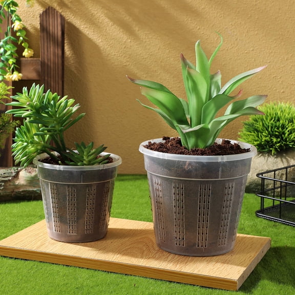 Amosfun 6Pcs Plastic Clear Plant Pots with Drainage Holes for Orchids Succulents and Flowers