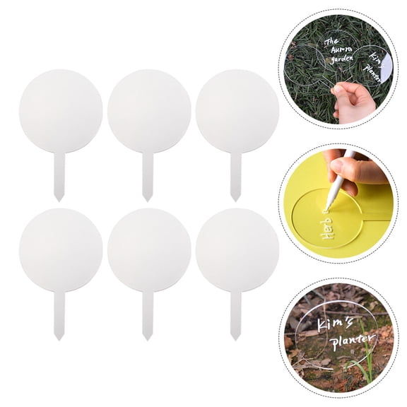 Amosfun 6-Pack White Acrylic Plant Labels Garden Tags for Ground Insertion, Ideal for Organizing Plants and