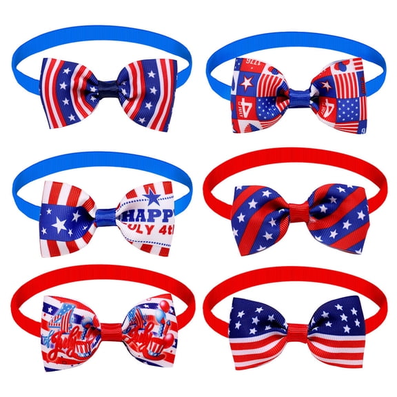 Amosfun 6pcs Adorable 4th of July USA Independence Day Dog Grooming Cat Bow Ties Necktie