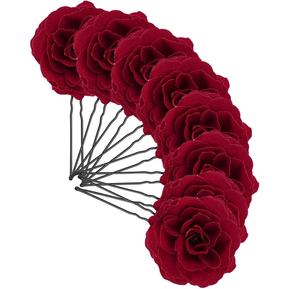 Amosfun 8Pcs Vintage Style Dark Red Rose Hair Accessories for Bridal Hairstyles