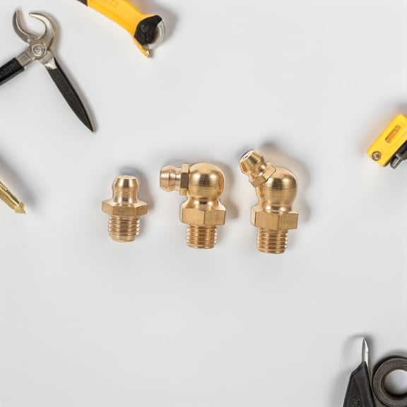 Amosfun 9Pcs Golden Copper Grease Fittings Kit Universal Compatibility for Car and Excavator Maintenance