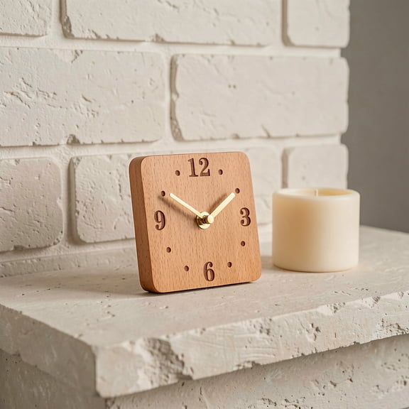 Amosfun Analog Table Clock Wood Silent Non Ticking Decorative Small Desk Clock for Home Beige