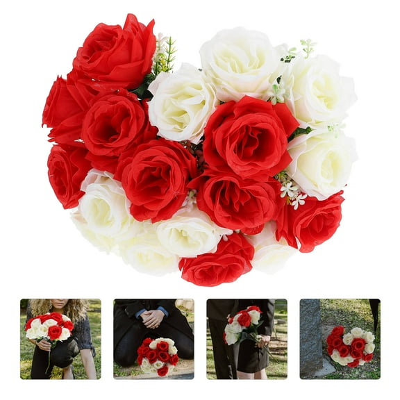 Amosfun Artificial Roses Outdoors Flowers Gravesites Artificial Plastic Cemetery Decoration 1Pack