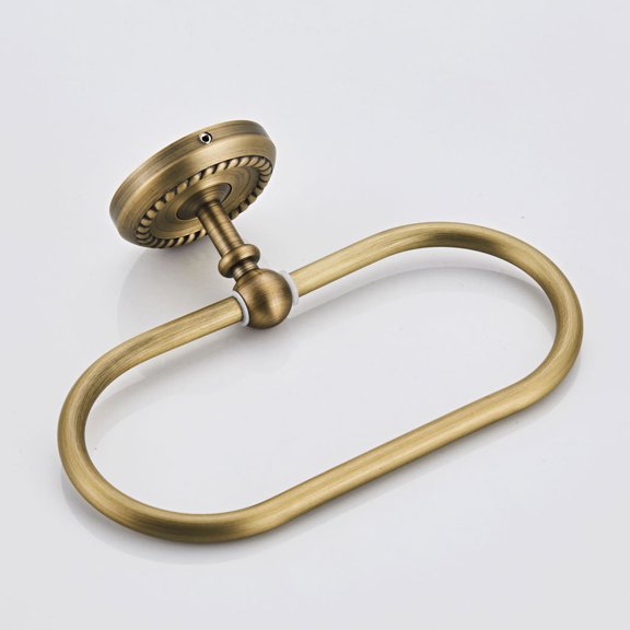 Amosfun Bath Towel Hanging Rings Towel Ring Golden Copper Space-saving Retro Bathroom Accessories 1Pcs