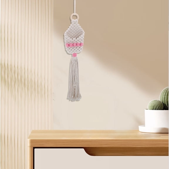 Amosfun Handcrafted Beige Macrame Wall Basket for Indoor Plants Boho Decor