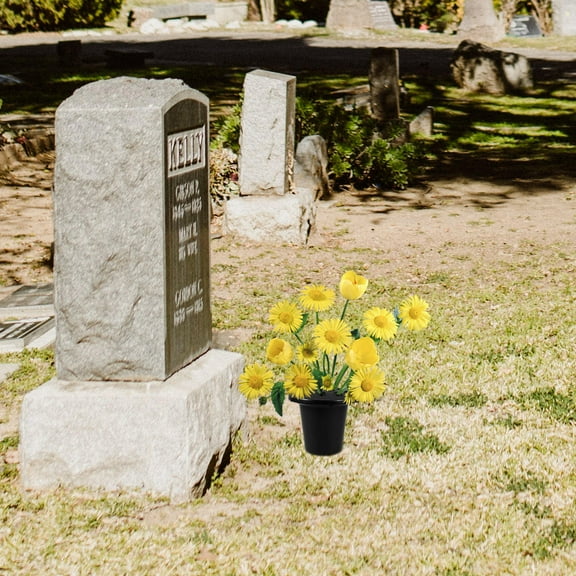 Amosfun Black Base Flowerpot Set 8pcs Cemetery Flowers Pot For Graves Realistic Memorial Day Decorations