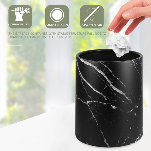 Amosfun Black Marble Texture Waste Container for Home, Strong and Modern