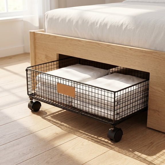 Amosfun Metal Underbed Storage Container with Wheels, Stackable Design for Dorm Room and Bedroom Organization