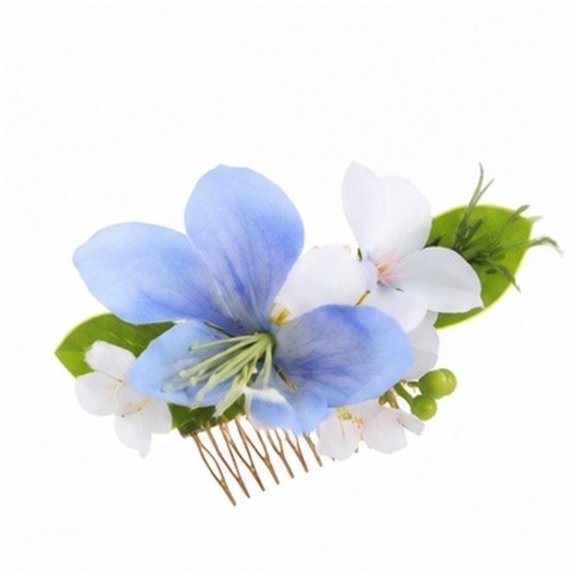 Amosfun Blue Floral Hair Comb for Bridesmaid Elegant Wedding Hair Accessories for Beach Ceremony