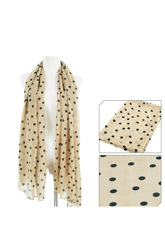 Breathable Chiffon Scarf Wrap Sunscreen Shawl in Beige with Polka Dots for Versatile Use