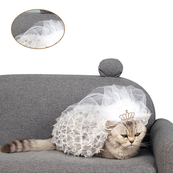 Amosfun Pet Bridal Veil White Crown Design Adjustable Band for Wedding Cosplay