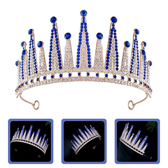 Amosfun Bridal Rhinestone Crown in Dark Blue Zinc Alloy for Wedding and Birthday Decoration