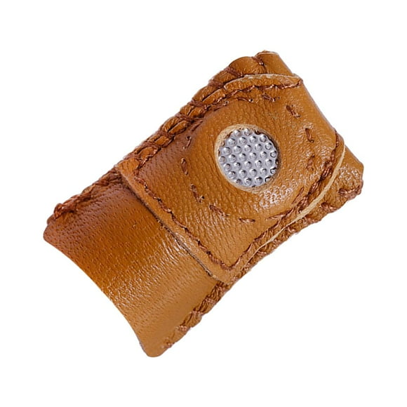 Amosfun Brown Leather Thimble with Metal Tip for Finger Protecting during Sewing Quilting Size L