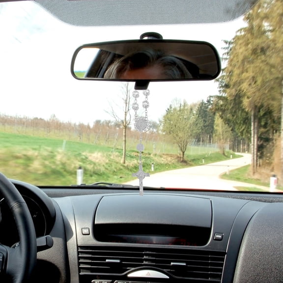 Amosfun Plated Silver Car Charm Cross Hanging Accessory for Rearview Mirror Aluminum Alloy
