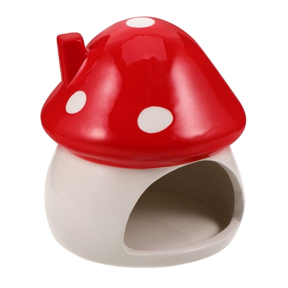 Amosfun Ceramic Hamster Hideout Mushroom Shape Red Cooling Nest for Small Pets Including Gerbils and Mice
