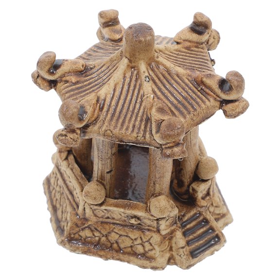 Amosfun Ceramic Hexagonal Pavilion Sculpture for Zen Garden Aquarium and Small Space Decor