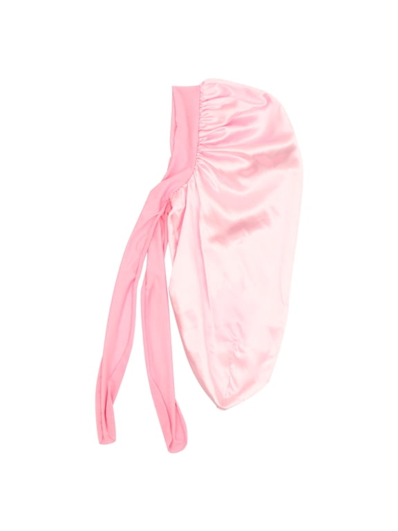 Pink Satin Hair Bonnet with Bowknot Elastic Strap for Sleeping
