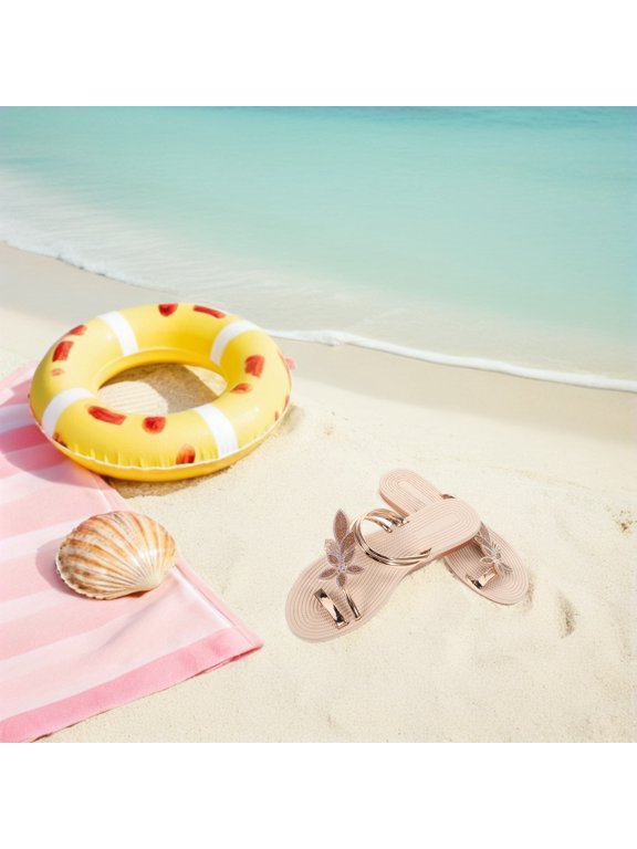 Trendy Toe Ring Sandals with Maple Leaf Design Comfortable Flat Sandals for Beach