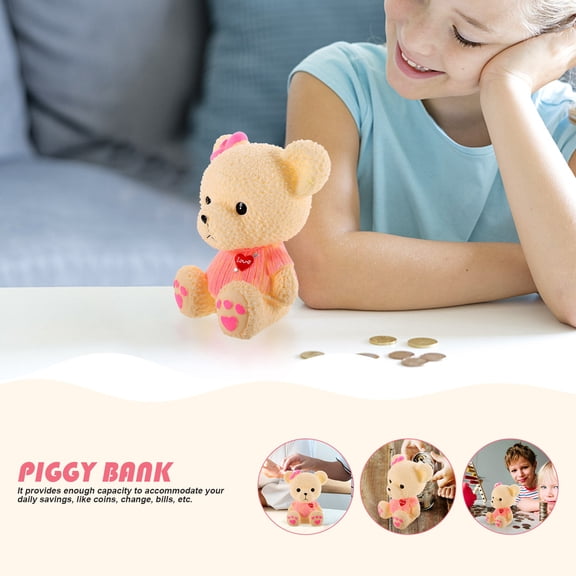 Amosfun Decorative Pink Bear Shaped Money Pot Vinyl Coin Box Creative Saving Jar