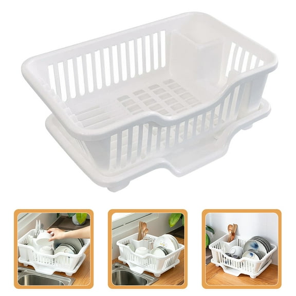 Amosfun Creative White Dish Drying Rack for Kitchen with Drip Tray and Space Saving Design