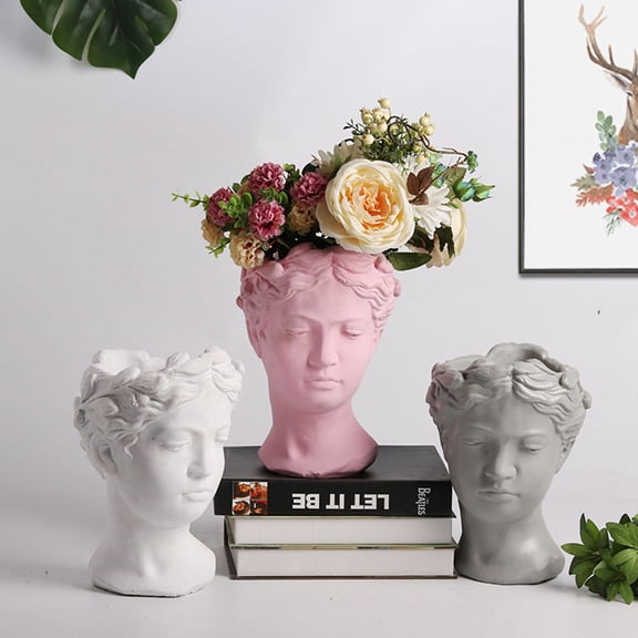 Amosfun White Resin Head Shaped Statue Vase Decorative Home Planter for Succulent Flowerpot
